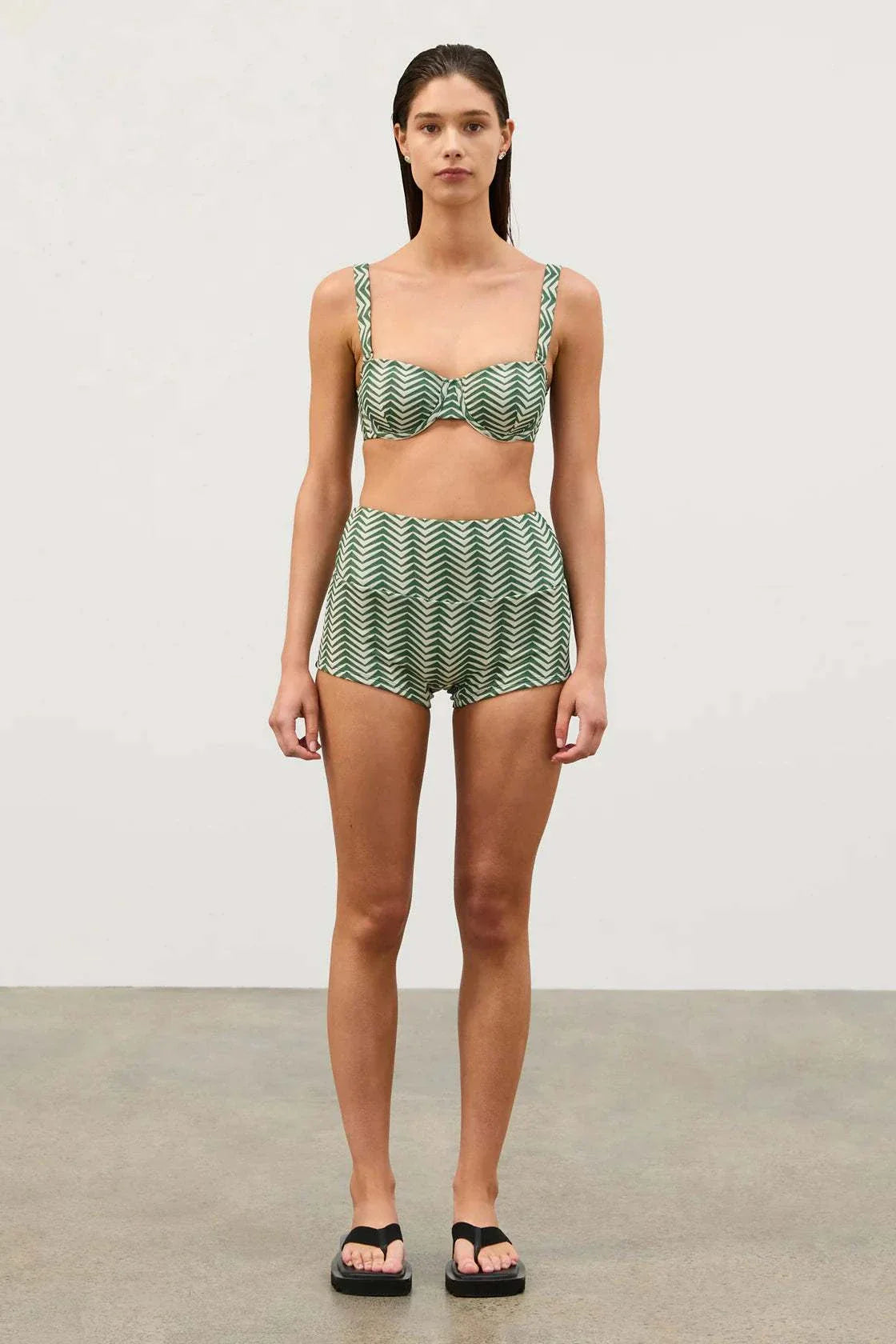 Zulu and Zephyr Balconette Bra Green Zig Zag