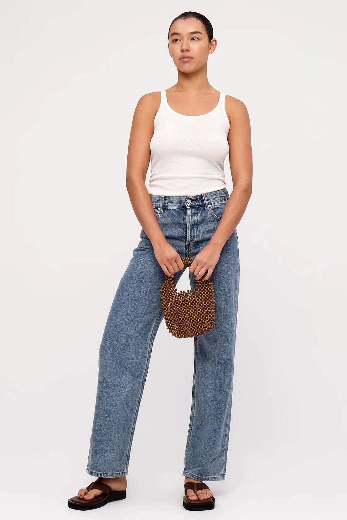 Zulu and Zephyr Small Beaded Bucket Bag Walnut Solid