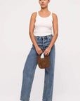 Zulu and Zephyr Small Beaded Bucket Bag Walnut Solid