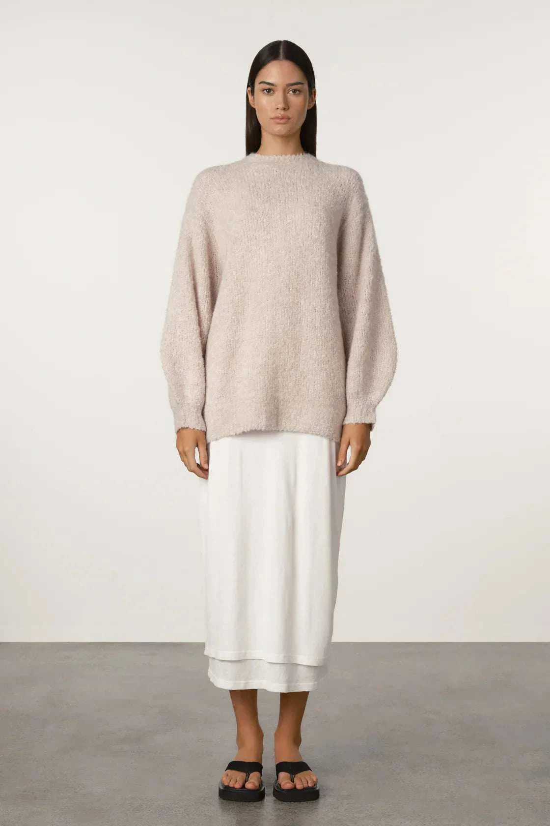 Zulu and Zephyr Boucle Knit Wool Blend Jumper Stone