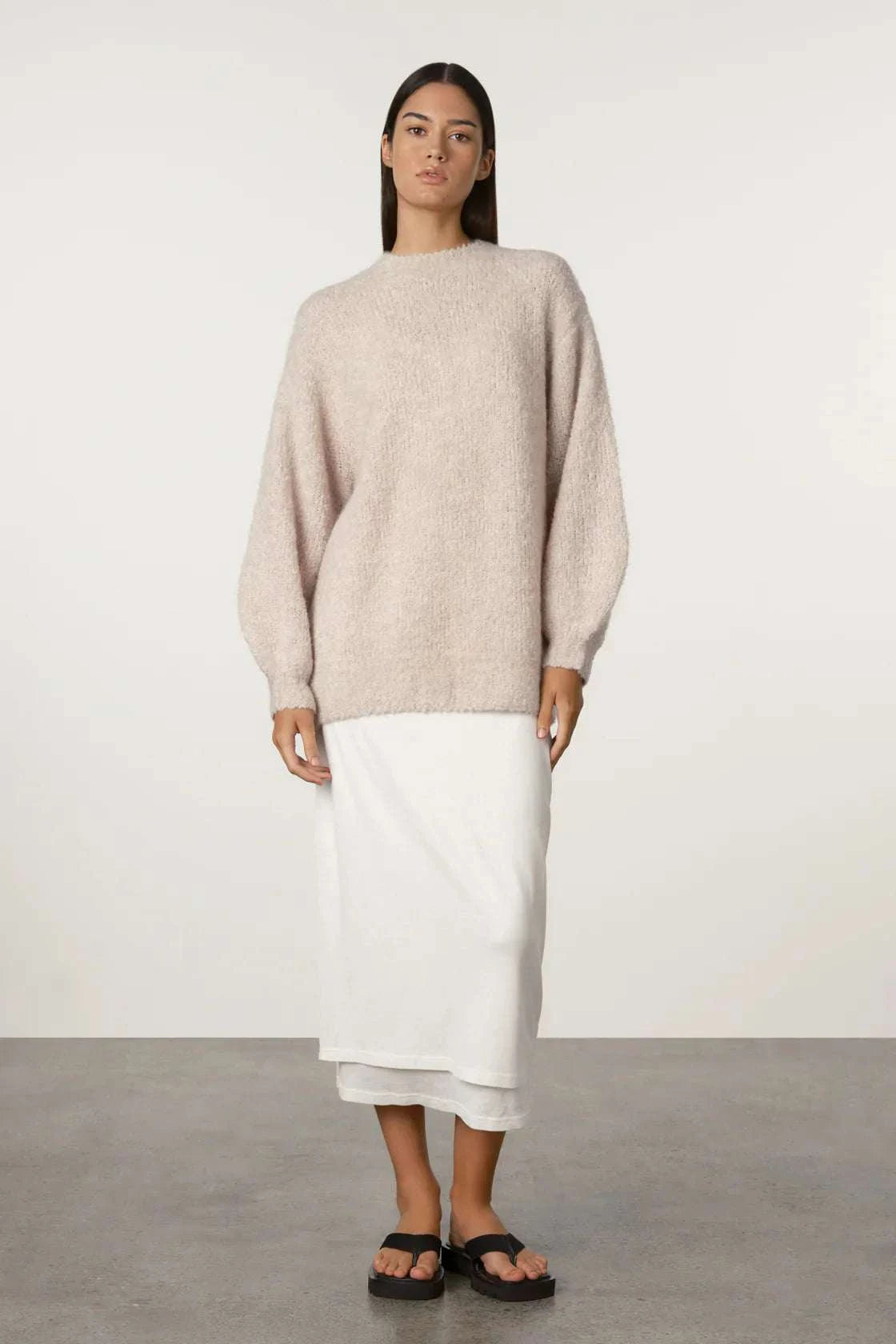 Zulu and Zephyr Boucle Knit Wool Blend Jumper Stone