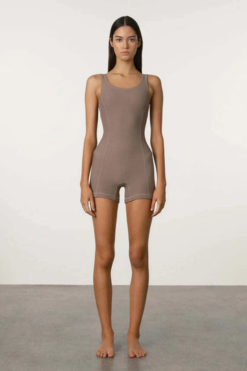 Zulu and Zephyr Waffle Panelled Bodysuit Carob