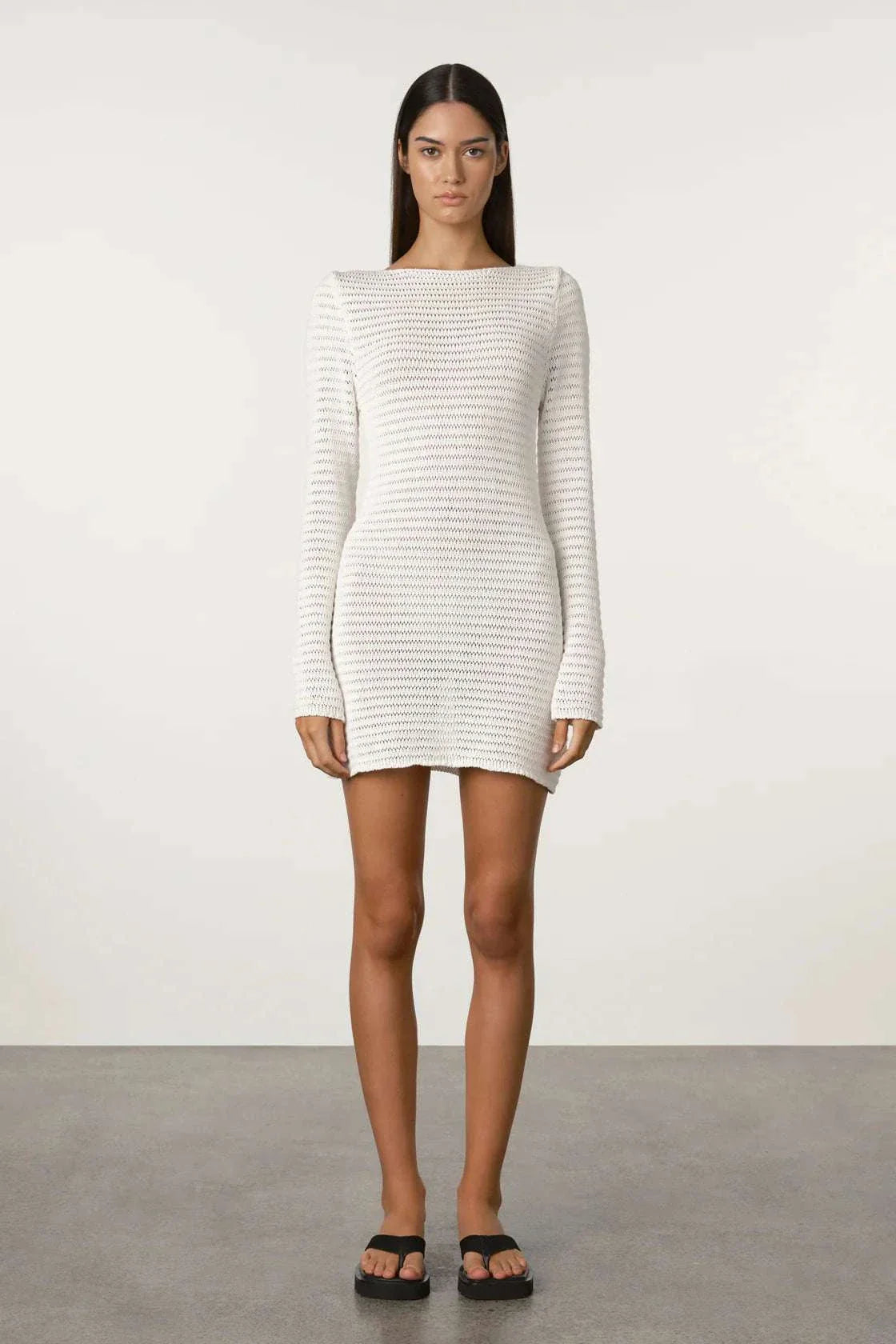 Zulu and Zephyr Crochet Lattice Knit Mini Dress White