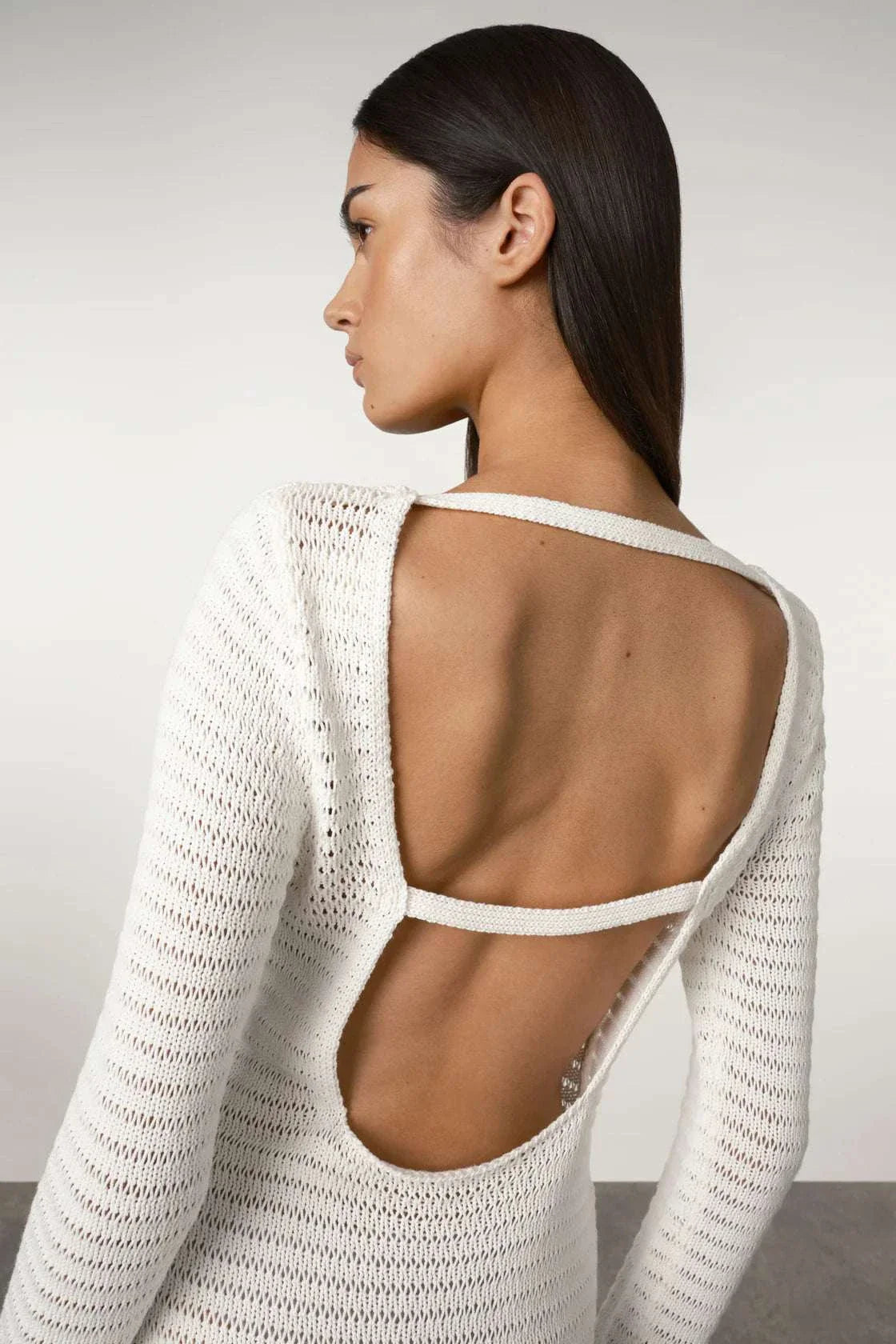 Zulu and Zephyr Crochet Lattice Knit Mini Dress White