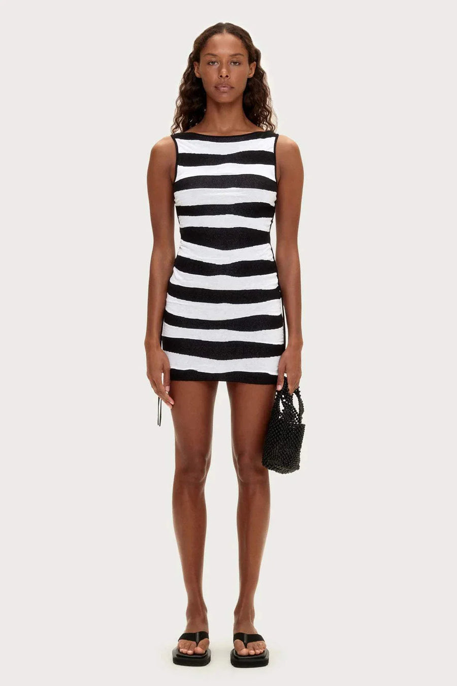 Zulu and Zephyr Textured Knit Mini Dress Black Stripe