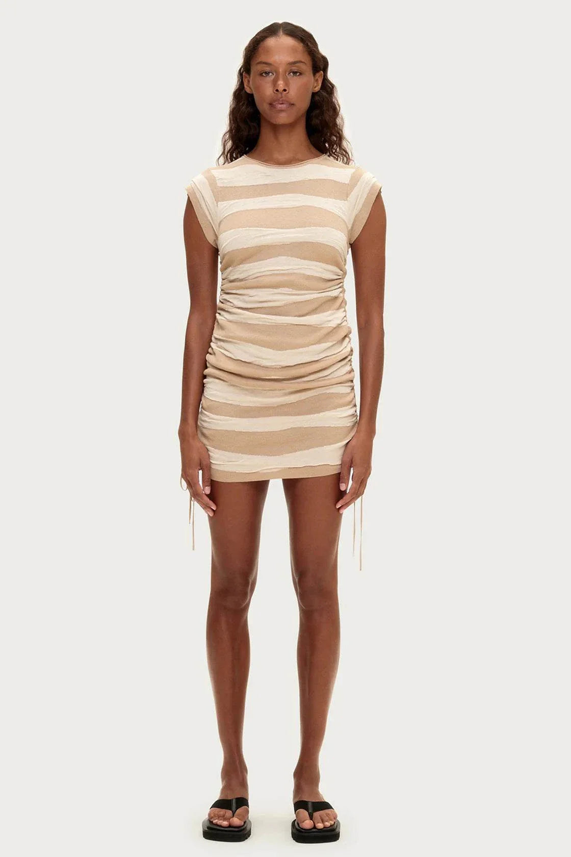 Zulu and Zephyr Textured Knit Mini Dress Natural Stripe