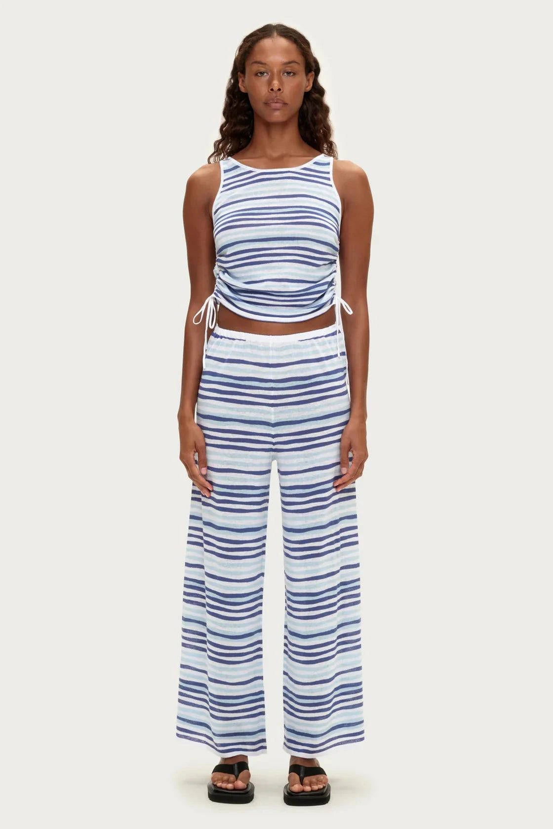 Zulu and Zephyr Gathered Knit Tank Blue Stripe