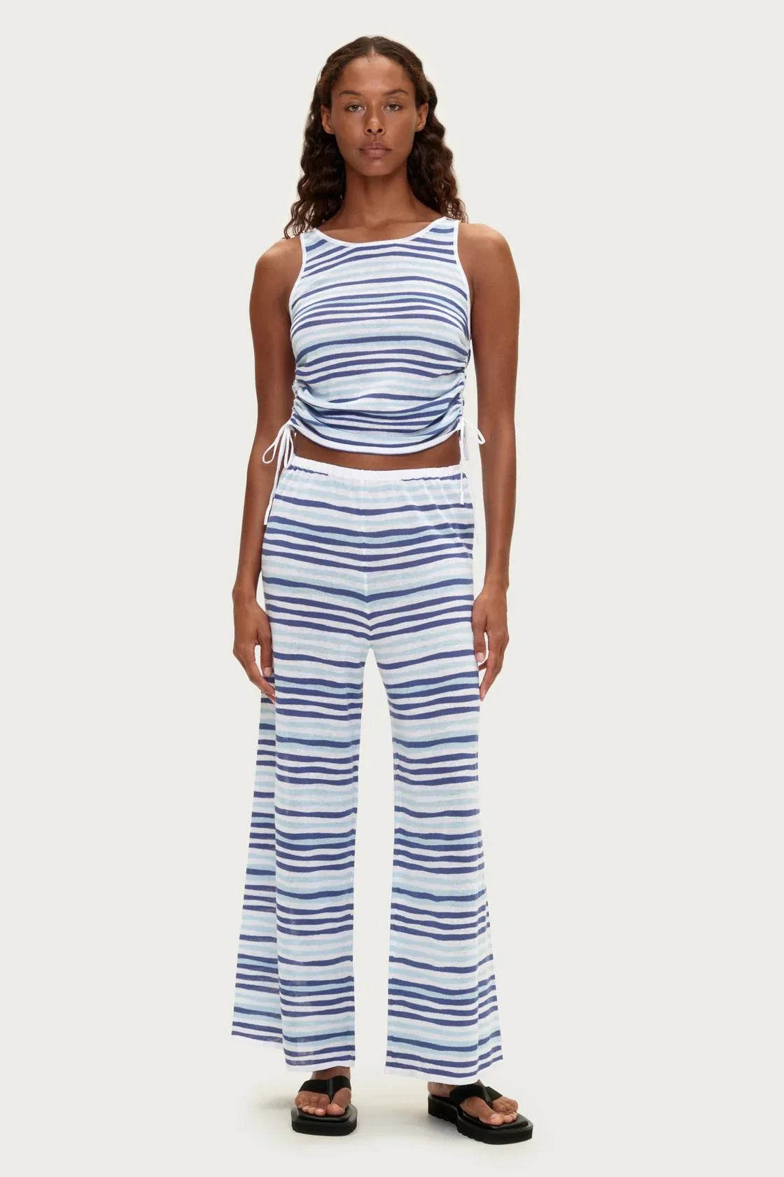 Zulu and Zephyr Gathered Knit Tank Blue Stripe