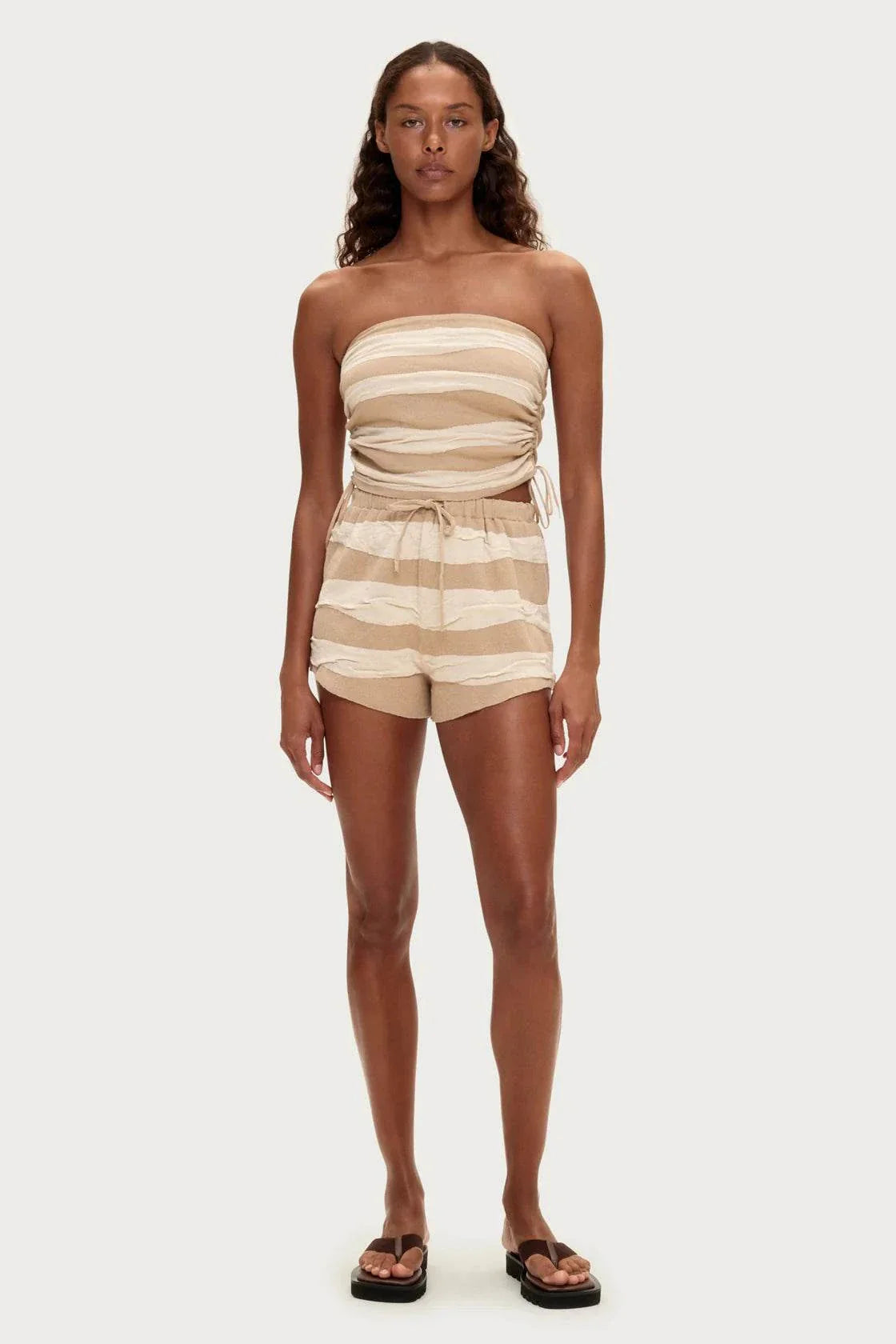 Zulu and Zephyr Textured Knit Short Natural Stripe
