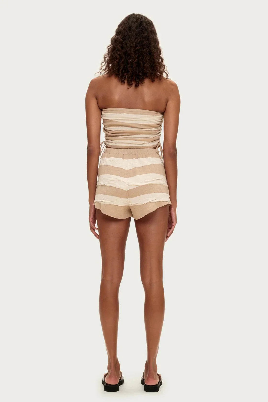 Zulu and Zephyr Textured Knit Bandeau Top Natural Stripe