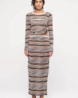 Zulu and Zephyr Gathered Long Sleeve Knit Top Black Stripe