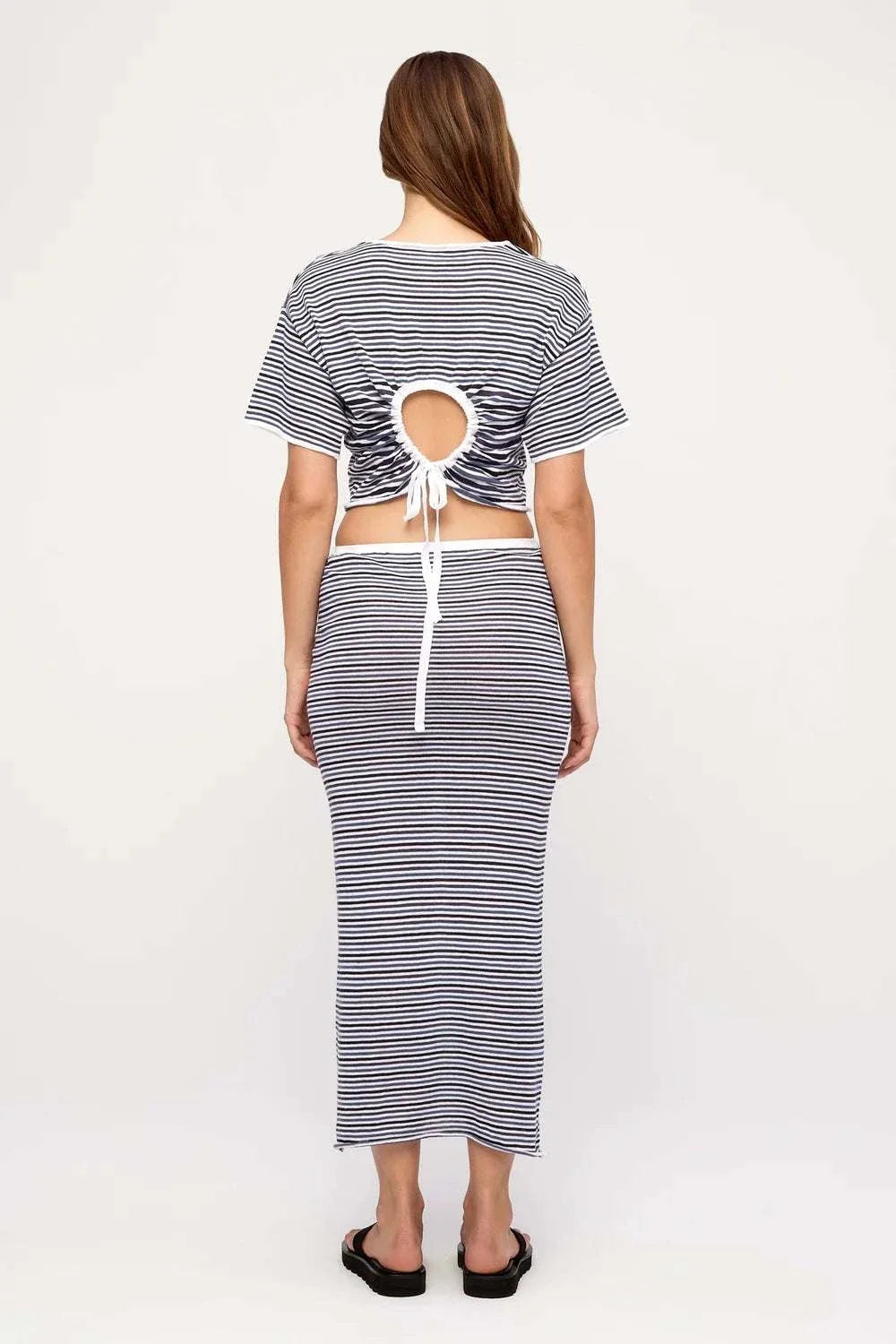 Zulu and Zephyr Knit Tie Tee Blue Pin Stripe