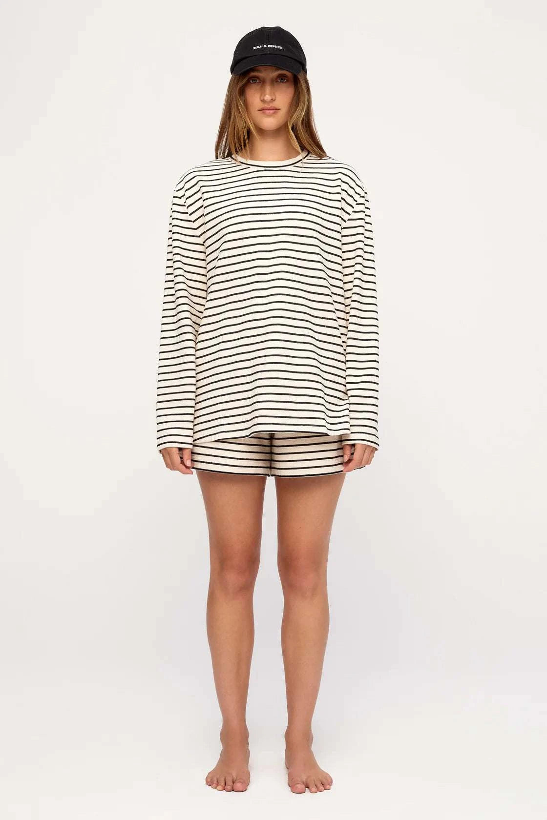 Zulu and Zephyr Jersey Long Sleeve Top Black Stripe
