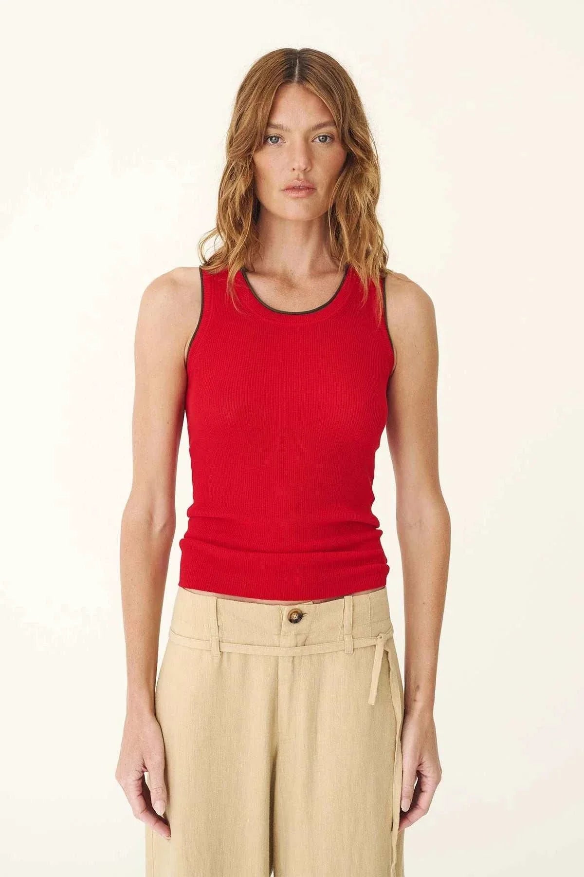 Rowie Zoe Contrast Knit Tank Flame Red