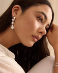 Murkani Cosmic Love Long Star Earrings with Pearl Silver