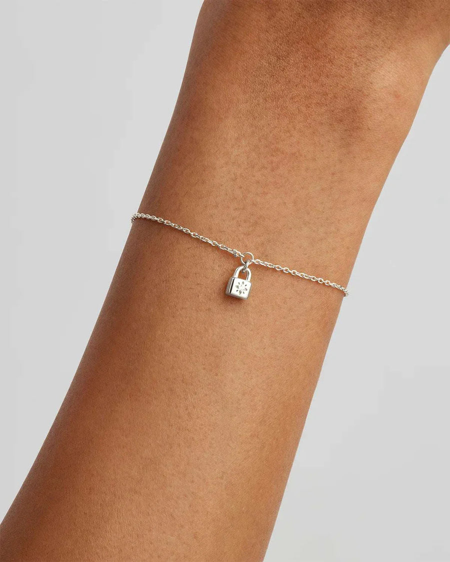 By Charlotte Sterling Silver Crystal Lotus Padlock Bracelet
