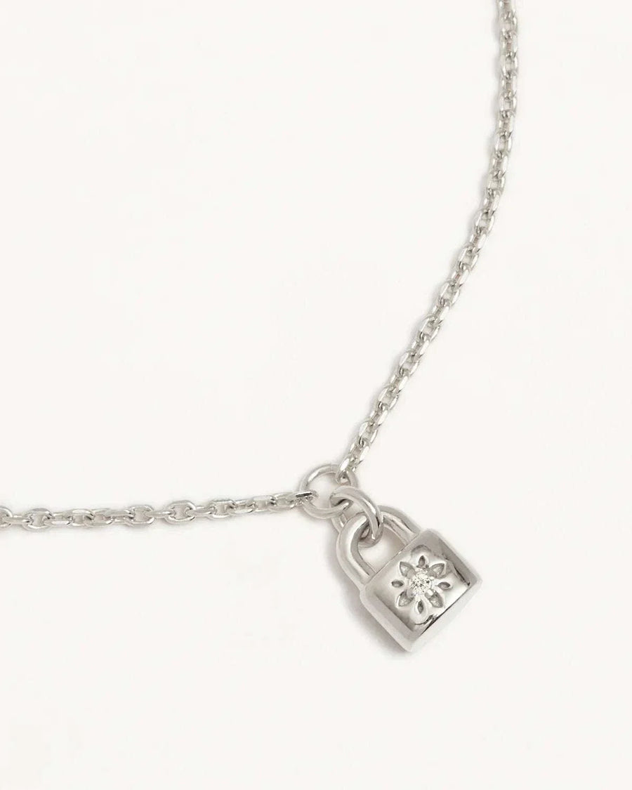 By Charlotte Sterling Silver Crystal Lotus Padlock Bracelet