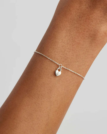 By Charlotte Sterling Silver Crystal Lotus Heart Padlock Bracelet