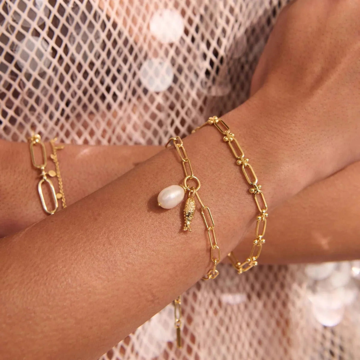 Murkani Of the Sea Fish and Pearl Bracelet Gold
