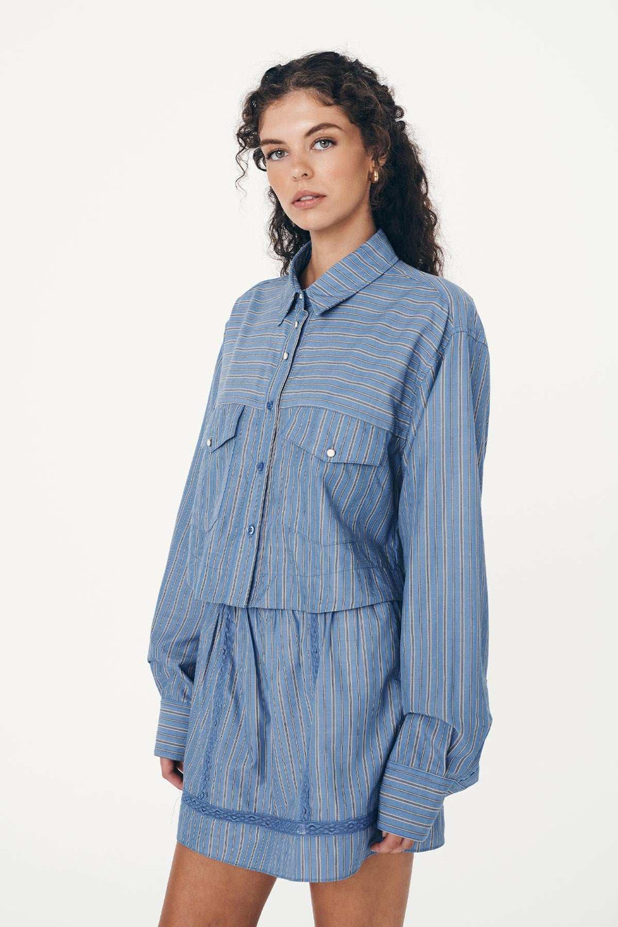 Rowie Cole Stripe Crop Shirt Lagoon