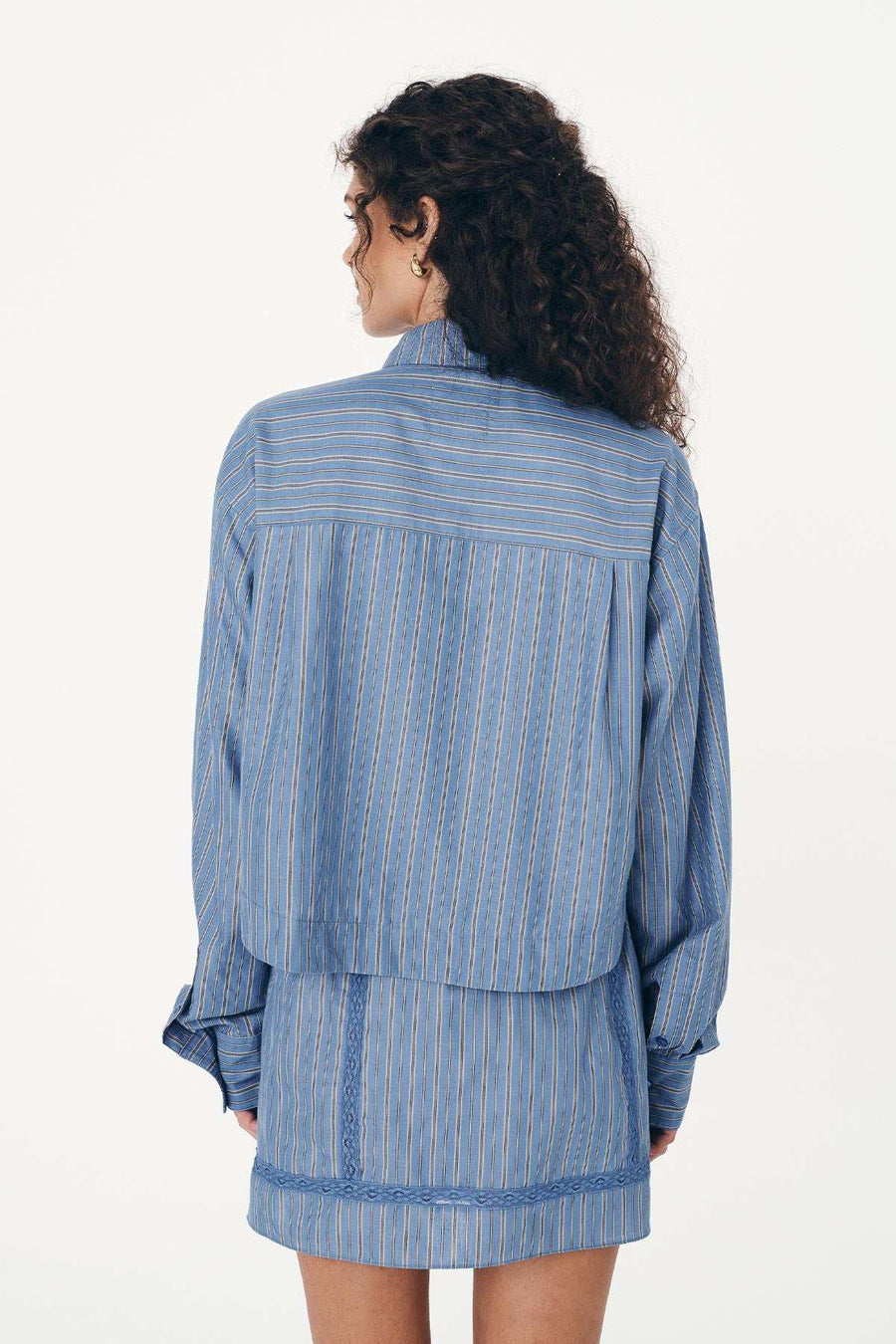 Rowie Cole Stripe Crop Shirt Lagoon