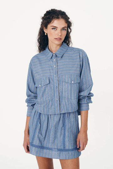 Rowie Cole Stripe Crop Shirt Lagoon