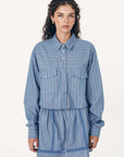 Rowie Cole Stripe Crop Shirt Lagoon