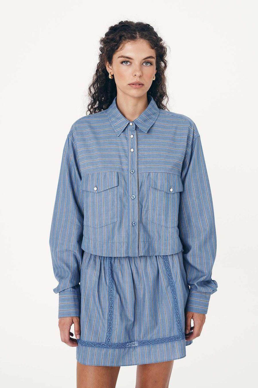 Rowie Cole Stripe Crop Shirt Lagoon