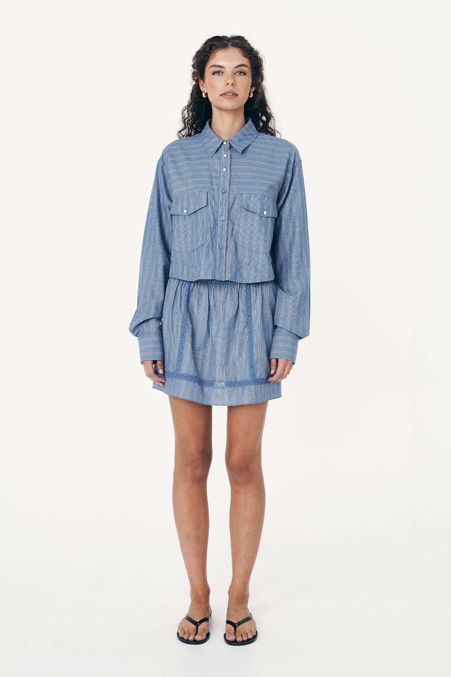 Rowie Cole Stripe Crop Shirt Lagoon