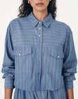 Rowie Cole Stripe Crop Shirt Lagoon