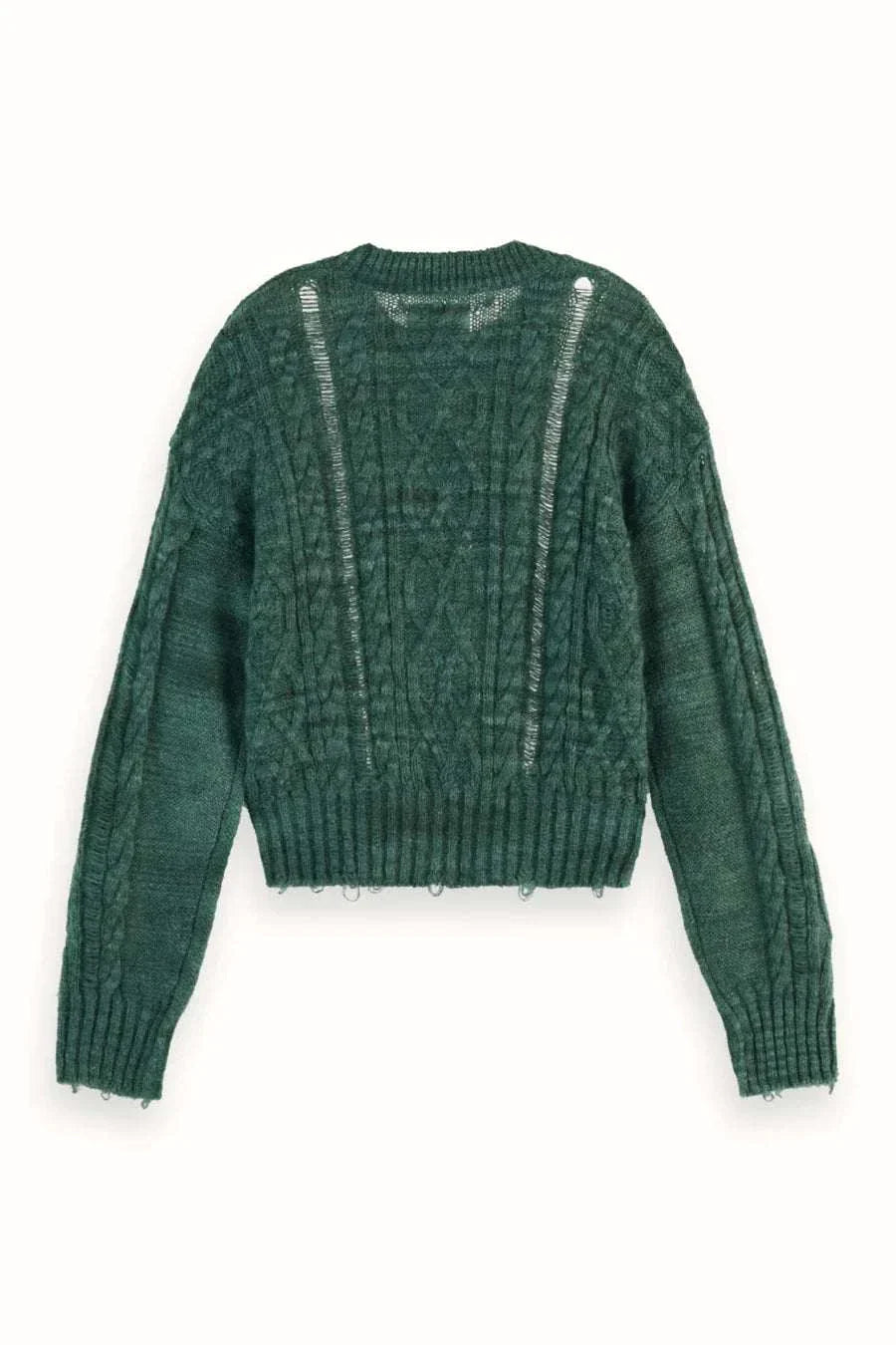 Scotch and Soda Distressed Cable Stitch Cropped Pullover Space Dye Green