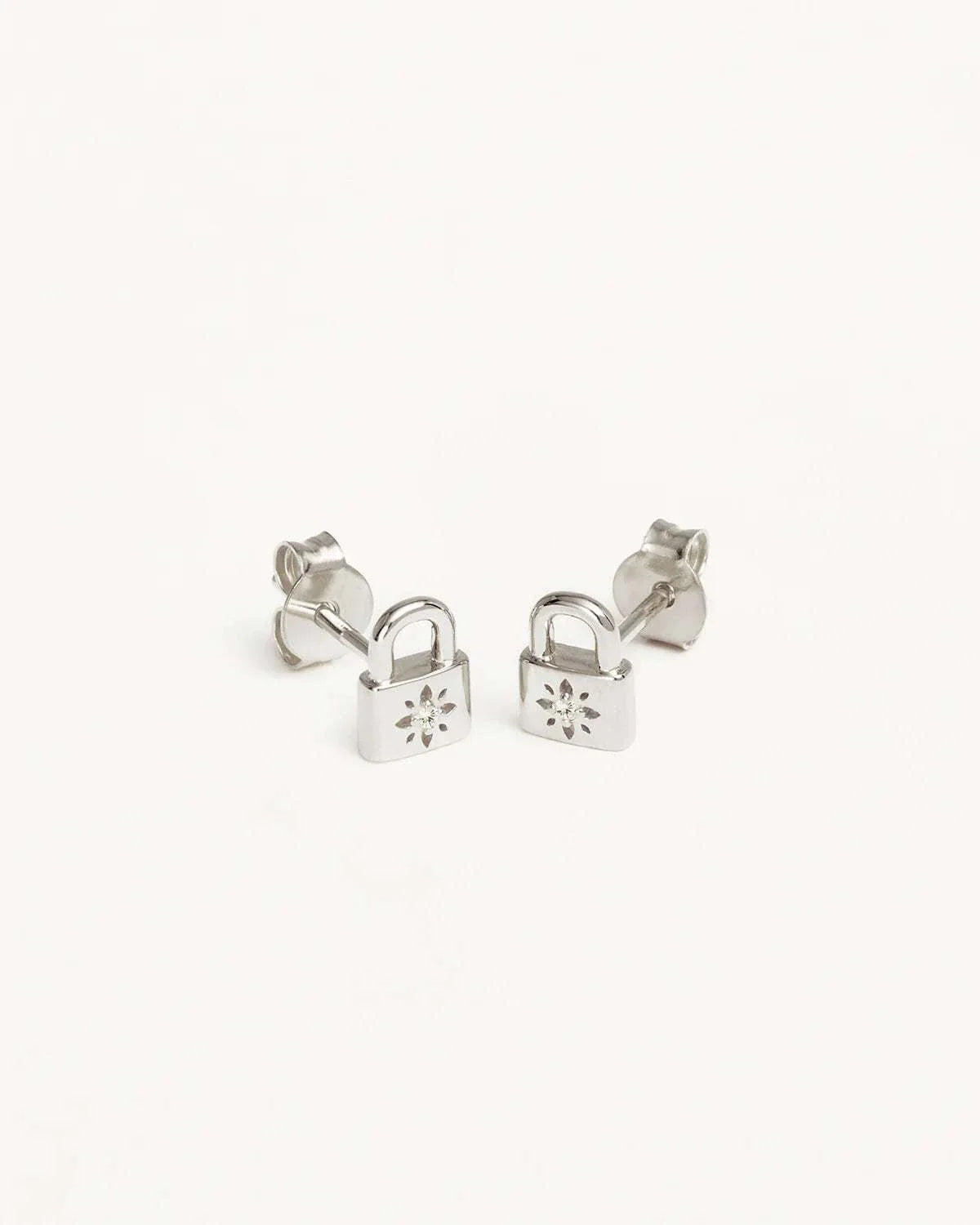 By Charlotte Sterling Silver Crystal Lotus Padlock Stud Earrings