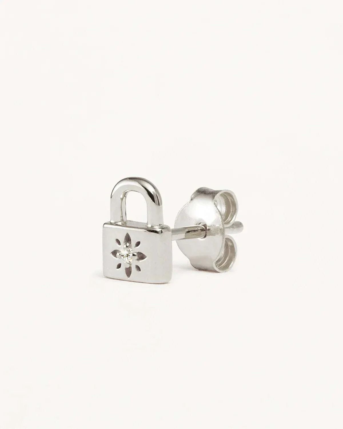 By Charlotte Sterling Silver Crystal Lotus Padlock Stud Earrings