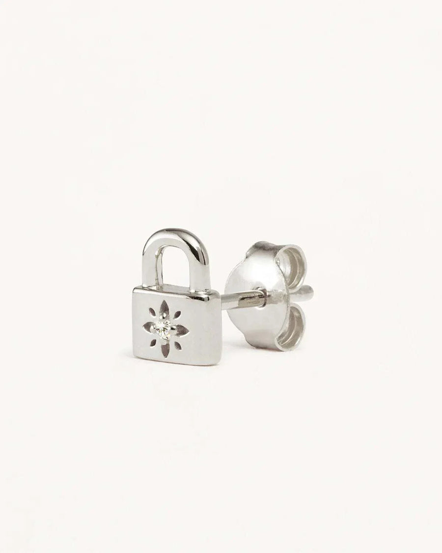 By Charlotte Sterling Silver Crystal Lotus Padlock Stud Earrings