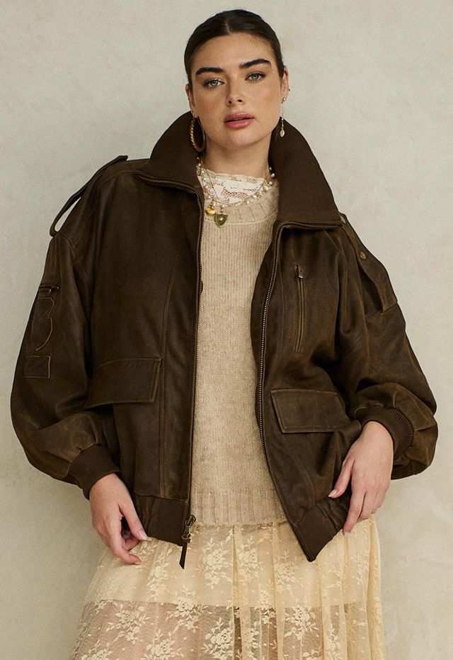 Spell Fontaine Leather Bomber Jacket Vintage Brown