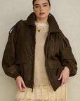 Spell Fontaine Leather Bomber Jacket Vintage Brown