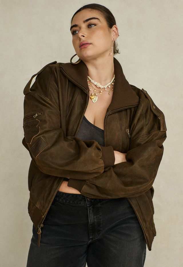 Spell Fontaine Leather Bomber Jacket Vintage Brown
