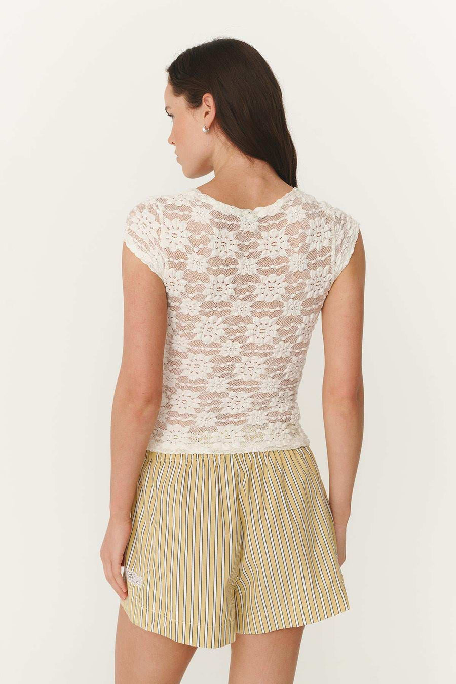 Rowie Galo Sunflower Lace Tee Creme