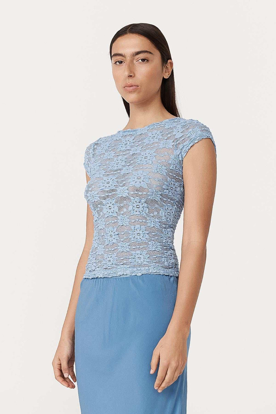Rowie Galo Sunflower Lace Tee Periwinkle
