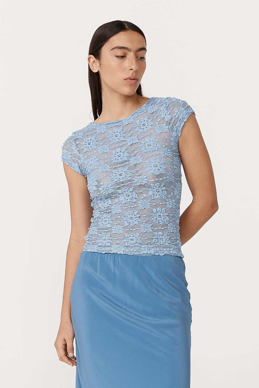 Rowie Galo Sunflower Lace Tee Periwinkle