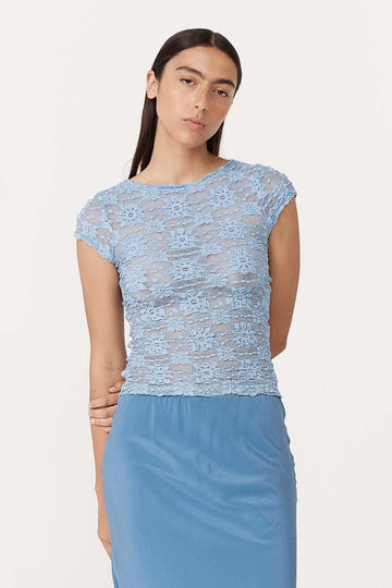 Rowie Galo Sunflower Lace Tee Periwinkle
