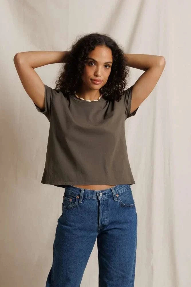 PerfectWhiteTee Harley Boxy Crewneck Tee Dark Olive