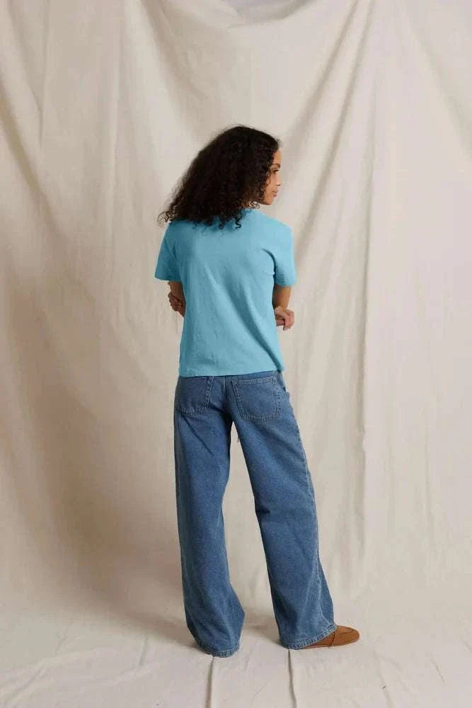 PerfectWhiteTee Harley Boxy Crewneck Tee Milky Blue