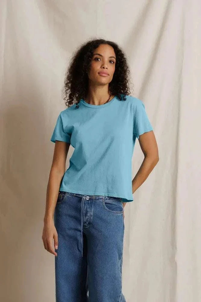 PerfectWhiteTee Harley Boxy Crewneck Tee Milky Blue