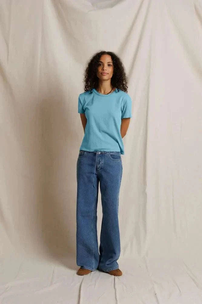 PerfectWhiteTee Harley Boxy Crewneck Tee Milky Blue