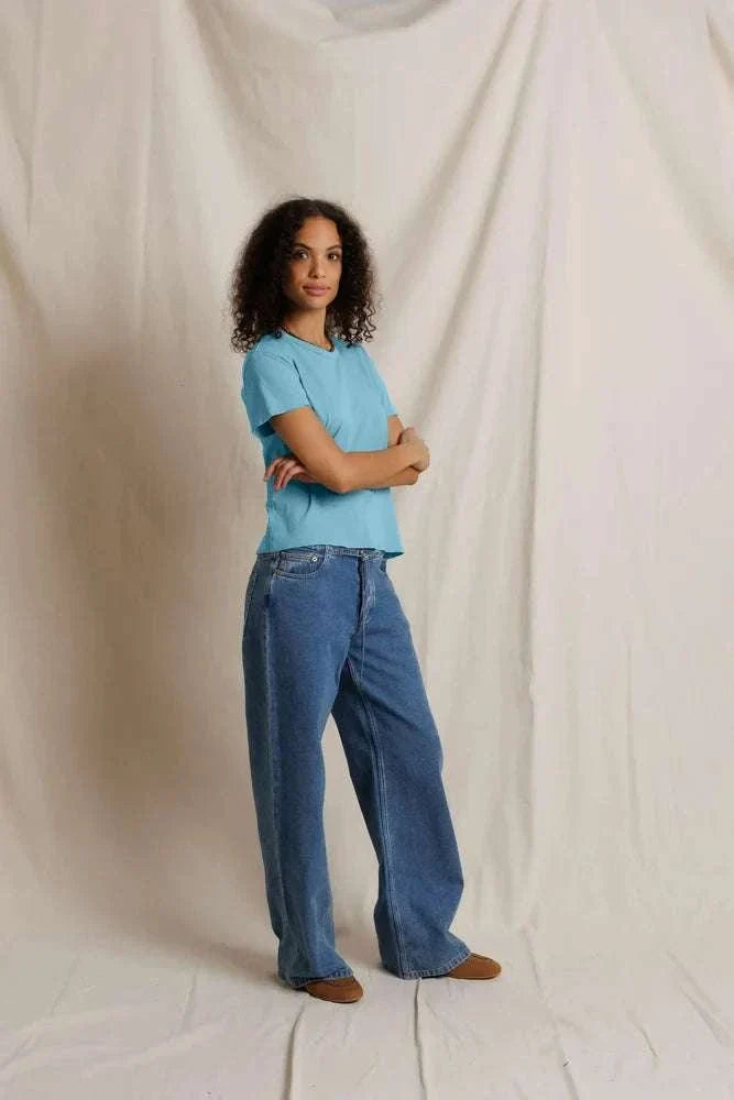 PerfectWhiteTee Harley Boxy Crewneck Tee Milky Blue