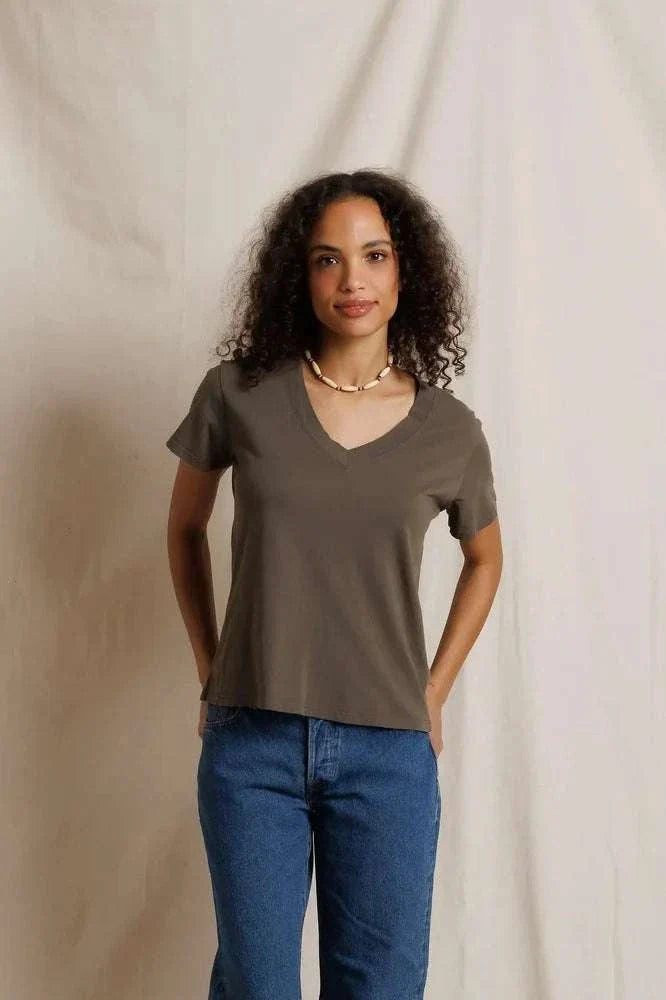 PerfectWhiteTee Hendrix Boxy V Neck Tee Dark Olive