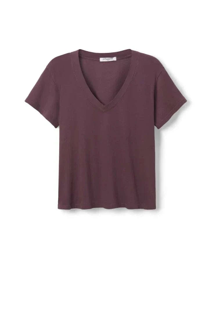 Perfectwhitetee Hendrix Cotton Short Sleeve Boxy V Neck Tee Plum