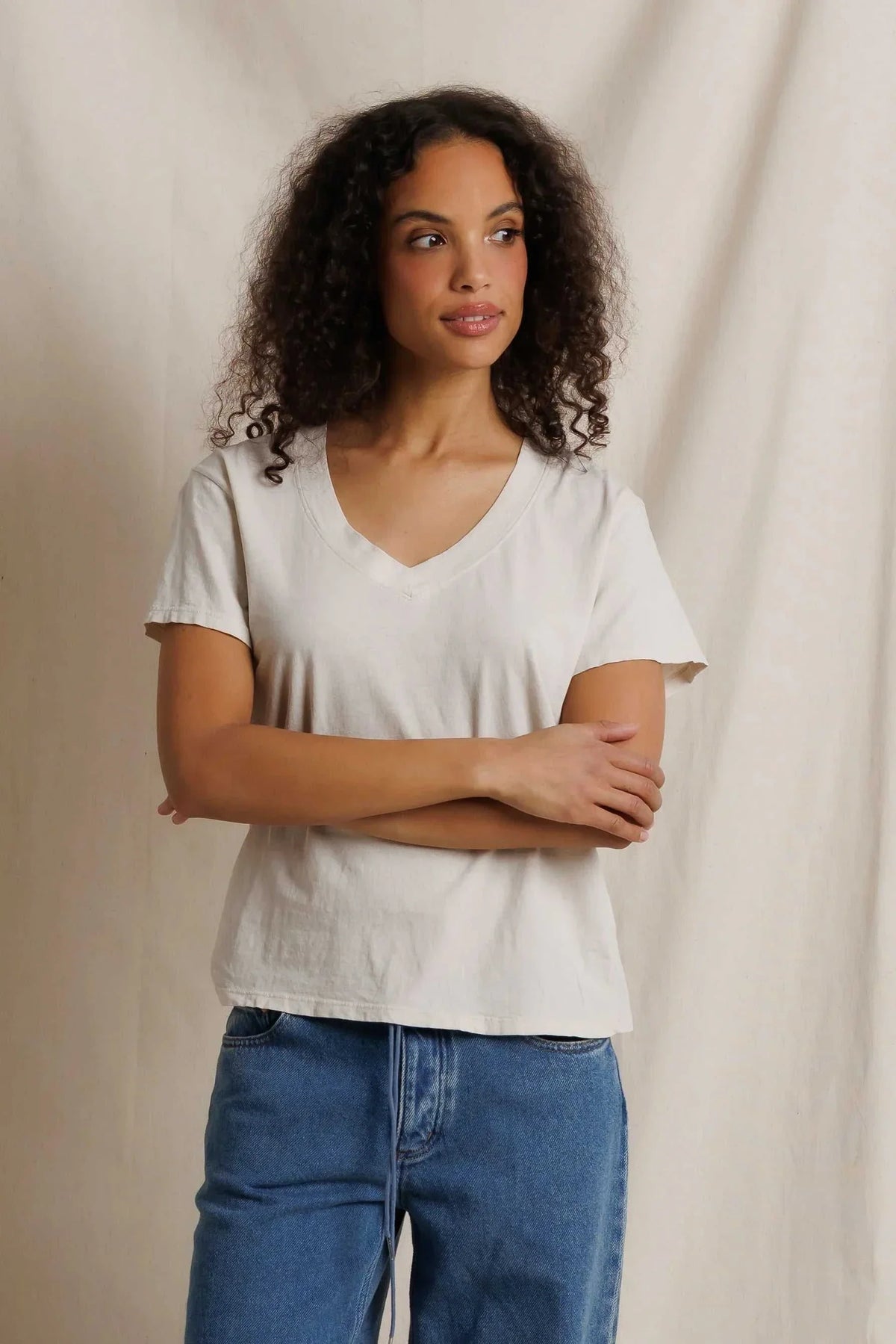 Perfectwhitetee Hendrix Boxy V Neck Tee Whitecap Grey