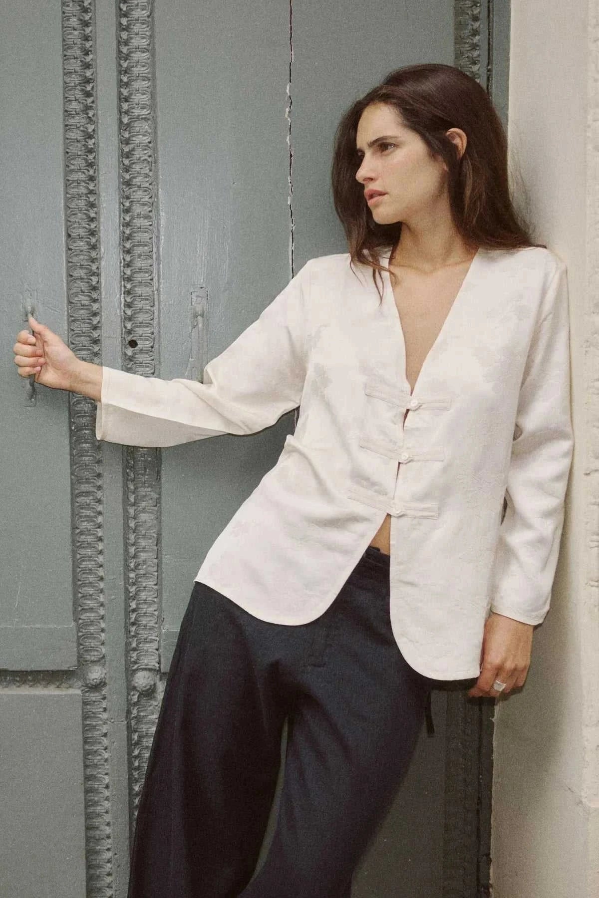 Rowie Atta Jacquard Tang Shirt Ivory Floral
